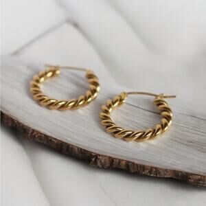 NEW 18K yellow gold plated twisted rope hoop earrings jewelry B23A